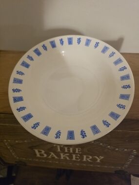 Oxford White Serving Bowl with Blue Patterned Rim